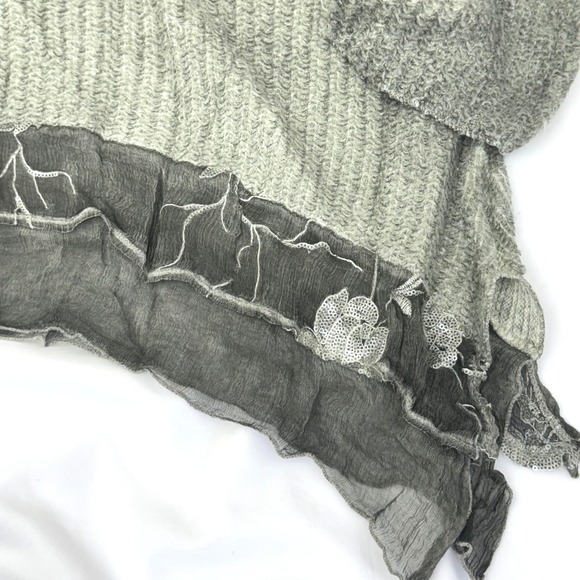 Belle France Women's Sz M Sage Knit Sweater Oversized Boho Grunge Distressed Hem - Picture 8 of 12